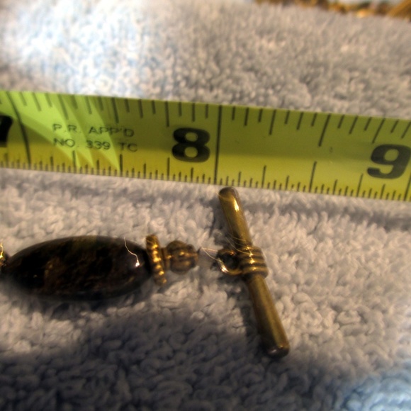 Vintage 8" Inch Bronze Tone Brown Stone Bracelet - Picture 5 of 5